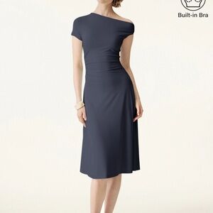 OGL Asymmetrical Shoulder Side Ruched Midi Brami Dress